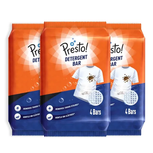 Image of Amazon Brand - Presto! Detergent Bar | 250g | 12 Count | 4 Bars Each X Pack of 3 | Tough On Stains | Gentle On Fabrics |