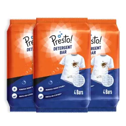 Amazon Brand - Presto! Detergent Bar | 250g | 12 Count | 4 Bars Each X Pack of 3 | Tough On Stains | Gentle On Fabrics | Colour-Safe | Refreshing Fragrance | Gentle on Hands