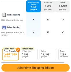 Amazon Prime Shopping Edition @ ₹399 for 1 Year 