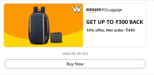 Image of Amazon Reward : Get 10% Cashback on Min. ₹499 Bags & Luggage Order
