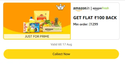 Image of Amazon Rewards : Flat ₹100 Cashback on Amazon Fresh
