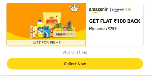 Image of Amazon Rewards : Flat ₹100 Cashback on Amazon Fresh