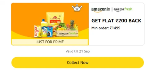 Image of Amazon Rewards : Flat ₹200 Cashback on Amazon Fresh