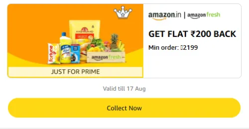 Image of Amazon Rewards : Flat ₹200 Cashback on Amazon Fresh