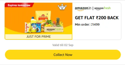 Image of Amazon Rewards : Flat ₹200 Cashback on Amazon Fresh