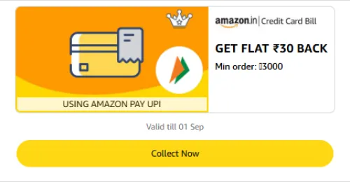 Image of Amazon Rewards : Flat ₹30 Cashback on Credit Cards Bill