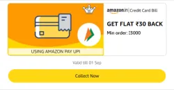 Amazon Rewards : Flat ₹30 Cashback on Credit Cards Bill