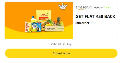 Image of Amazon Rewards : Flat ₹50 Cashback on Amazon Fresh
