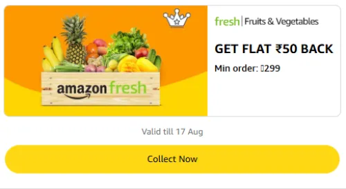 Image of Amazon Rewards : Flat ₹50 Cashback on Fruits & Vegetables