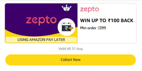 Image of Amazon Rewards : Upto ₹100 Cashback on Zepto