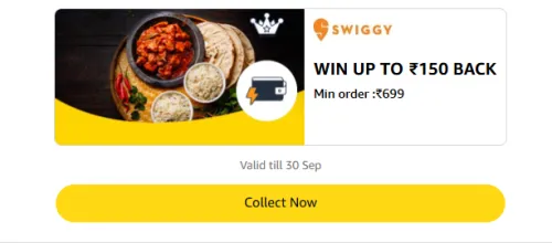 Image of Amazon Rewards : Upto ₹150 Cashback on Swiggy