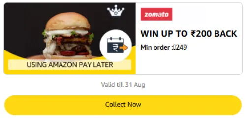 Image of Amazon Rewards : Upto ₹200 Cashback on Zomato