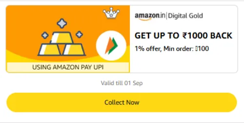 Image of Amazon Rewards : Upto ₹1000 Cashback on Digital Gold