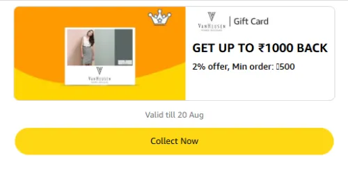 Image of Amazon Rewards : Upto ₹1000 Cashback on Van Heusen Gift Cards