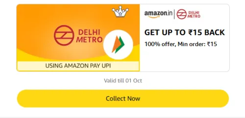 Image of Amazon Rewards : Upto ₹15 Cashback on Delhi Metro