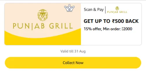 Image of Amazon Rewards : Upto ₹500 Cashback on Punjab Grill