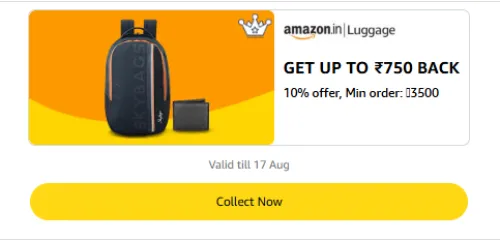 Image of Amazon Rewards : Upto ₹750 Cashback on Bags & Luggage