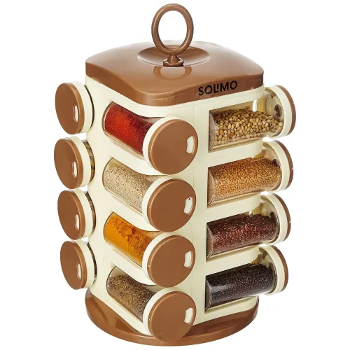 Image of Amazon Solimo 16-Piece Revolving Spice Rack – Light Brown