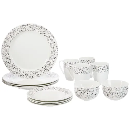 Image of Amazon Brand - Solimo Ceramic 16 Piece Polka Dot Dinner Set | 4 Dinner Plates, 4 Quarter Plates, 4 Mugs & 4 Small Bowls 