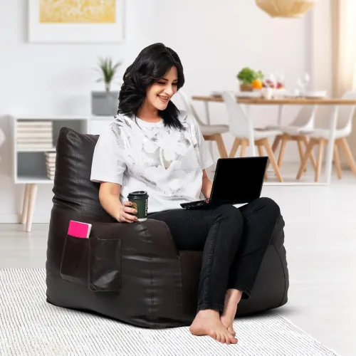 Image of Amazon Brand - Solimo Premium Faux Leather Bean Bag Arm Chair Filled with Beans | Capacity: Upto 6 Ft 3 in Height, 120 K