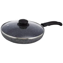 Amazon Solimo Granite Finish Fry Pan with Glass Lid | Induction Base | PFOA Free |