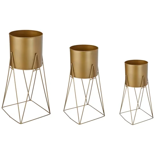 Image of Amazon Brand - Solimo Metal Planters Pot Holder (Square Base) with Metal Plant Stand (Gold, Set of 3) | Tall Indoor Plan
