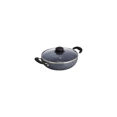 Image of Amazon Solimo Non-Stick Granite Kadai with Glass Lid (22 cm)