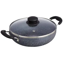 Amazon Solimo Non-Stick Kadai with Glass Lid | Granite Finish | Induction Base | PFOA Free |