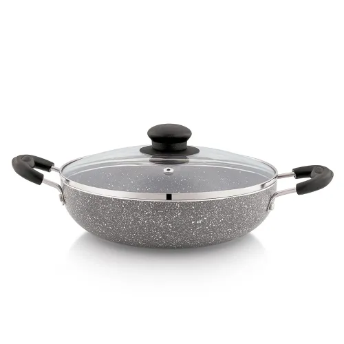 Image of Amazon Solimo Non-Stick Kadai with Glass Lid | Granite Finish | Induction Base