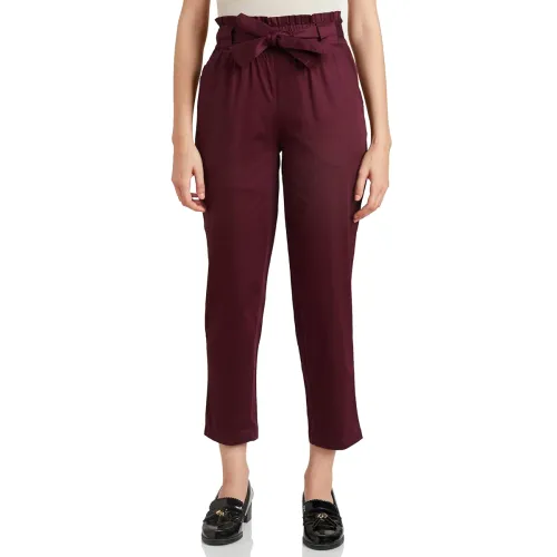 Image of Amazon Brand - Symbol Women's Tapered Paper Bag Trousers (High Rise Ankle Length | with Self Fabric Belt) (Available in 
