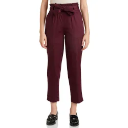 Amazon Brand - Symbol Womens Tapered Paper Bag Trousers (High Rise Ankle Length | with Self Fabric Belt) (Available in 
