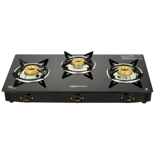 Image of Amazon Basics 3 Burner LPG Gas Stove with Toughened Glass-top