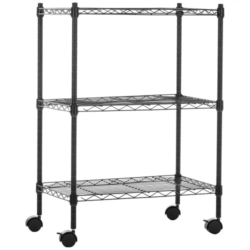 Image of Amazon Basics 3-Tier Adjustable Metal Rack with Wheels – Black