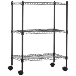 Amazon Basics 3-Tier Adjustable Metal Rack with Wheels – Black