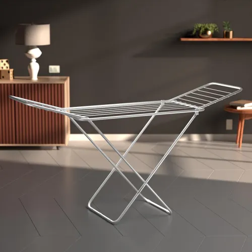 Image of AmazonBasics Mild Steel Cloth Drying Stand - 3 Way Folding, 42 Feet Drying Length, 20 Drying Rails, Lightweight (Silver)