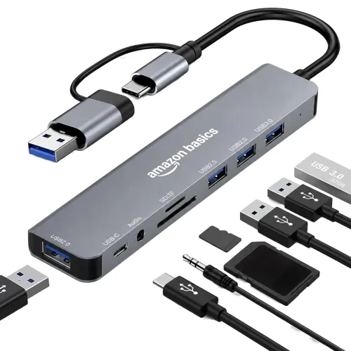 Image of Amazon Basics 8-in-1 USB Hub 18 cm Cable