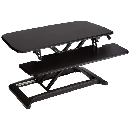 Image of AmazonBasics Adjustable Standing Desk Attachment for Computer Monitor and Keyboard, Black