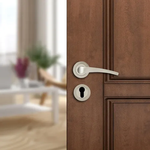 Image of amazon basics Door Handle for Main Door | Main Door Handle | 4.9 inch Length of Handle for Grip | Brass | Stainless Fini