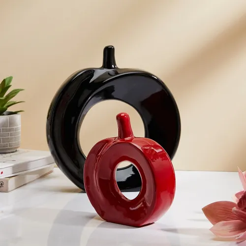 Image of Amazon Basics Beautiful Apple Shape Ceramic Home Decor Showpiece (Pack of 2, Black & Red)