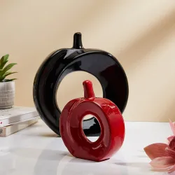 Amazon Basics Beautiful Apple Shape Ceramic Home Decor Showpiece (Pack of 2, Black & Red)