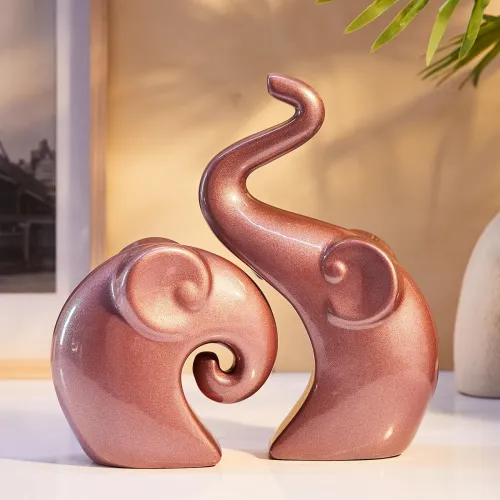 Image of Amazon Basics Ceramic Elephant Couple Figurine Set of 2