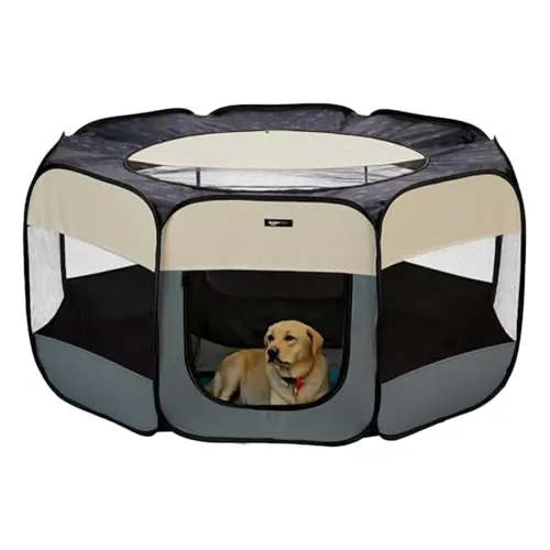 Image of AmazonBasics Foldable Soft Pet Playpen Indoor Pet Fence Enclosure with Mesh Window,