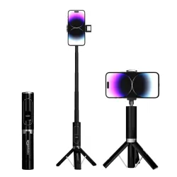 Amazon Basics Selfie Stick with LED Light | Enhanced Lighting | Adjustable Brightness | Rechargeble Bluetooth Remote | Compatible with Wide Range of Smartphones, Ideal for Selfies, Vlogging,...