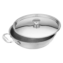 Amazon Basics Non-Stick Honeycomb Triply Stainless Steel Kadhai with Steel Lid, 24 cm - 2.7L, Fast & Even Heating, Induc