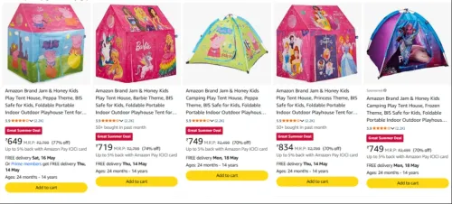 Image of Amazon Brand Jam & Honey kids tant house upto 70% discount 