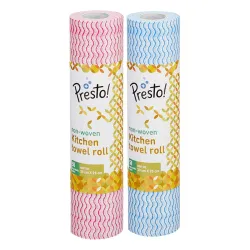 Amazon Brand - Presto! Non-Woven Kitchen Towel Roll | 50 Pulls (Pack of 2) | Size: 30 x 25 cm | (multicolor) | Washable and Reusable | Highly Absorbent | For Daily Use