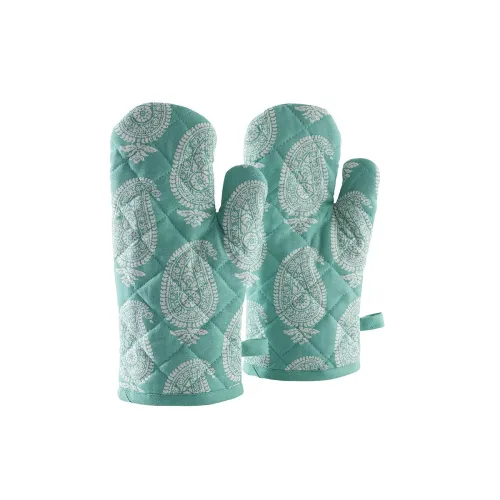 Image of AmazonBrand - Solimo 100% Cotton Padded Oven Gloves Paisley, (Pack of 2, Blue)
