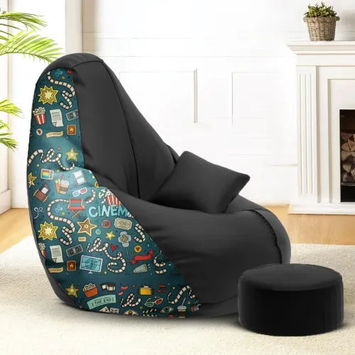Image of Amazon Brand - Solimo Premium Faux Leather Bean Bag Combo with Footrest & Cushion, Filled with Beans | Capacity: Upto 6 