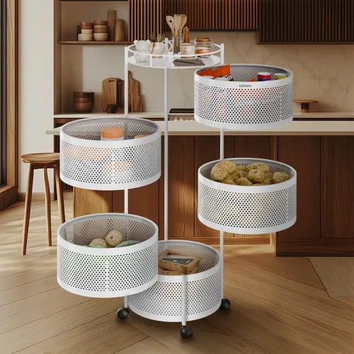 Image of Amazon Brand Solimo 5-Layer Revolving Kitchen Rack – White