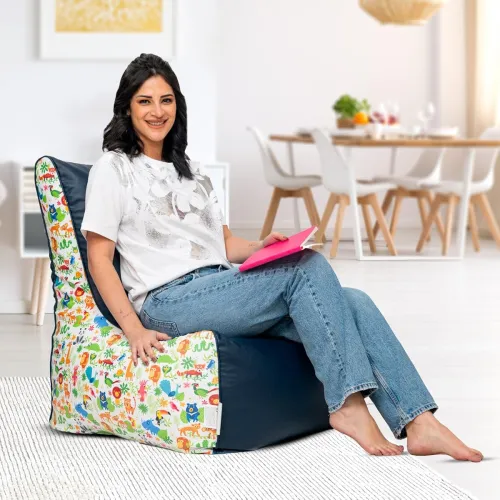 Image of Amazon Brand - Solimo Blue Animal Print Beanbag Chair